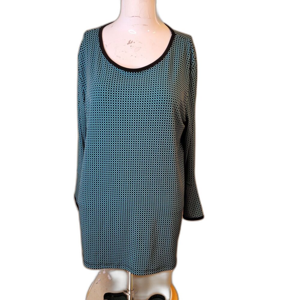Michael Kors Large Top women tunic longsleeve geometric stretch soft scoop neck